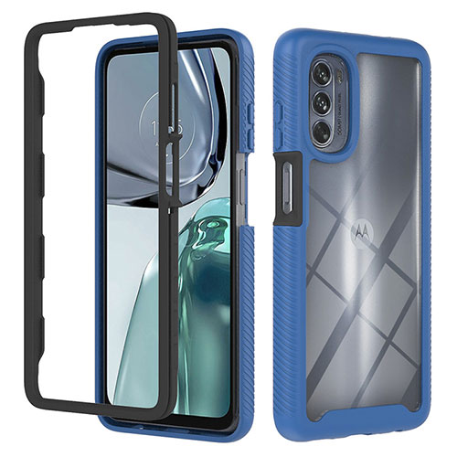 Silicone Transparent Frame Case Cover 360 Degrees YB2 for Motorola Moto G62 5G Blue