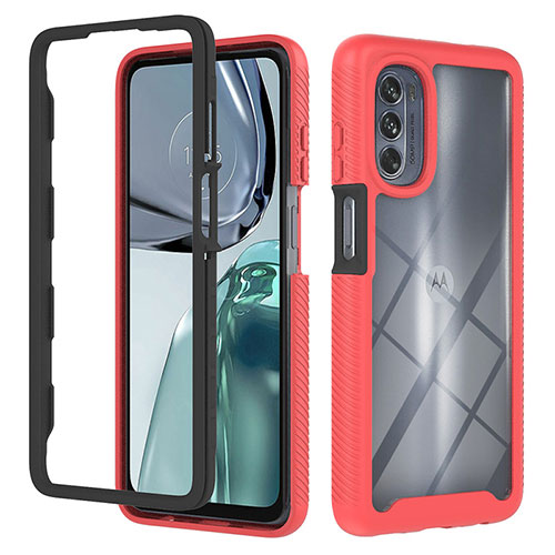 Silicone Transparent Frame Case Cover 360 Degrees YB2 for Motorola Moto G62 5G Red