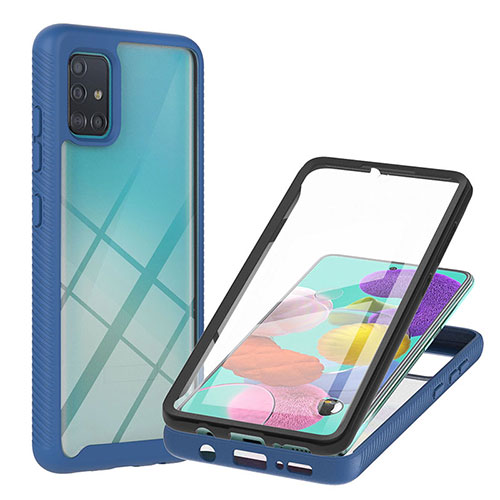 Silicone Transparent Frame Case Cover 360 Degrees YB2 for Samsung Galaxy A51 4G Blue