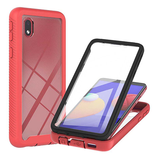 Silicone Transparent Frame Case Cover 360 Degrees YB2 for Samsung Galaxy M01 Core Red
