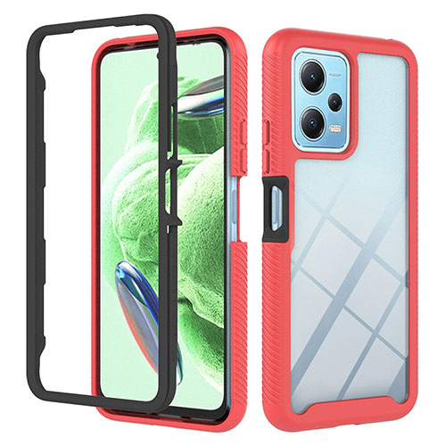 Silicone Transparent Frame Case Cover 360 Degrees YB2 for Xiaomi Redmi Note 12 5G Red