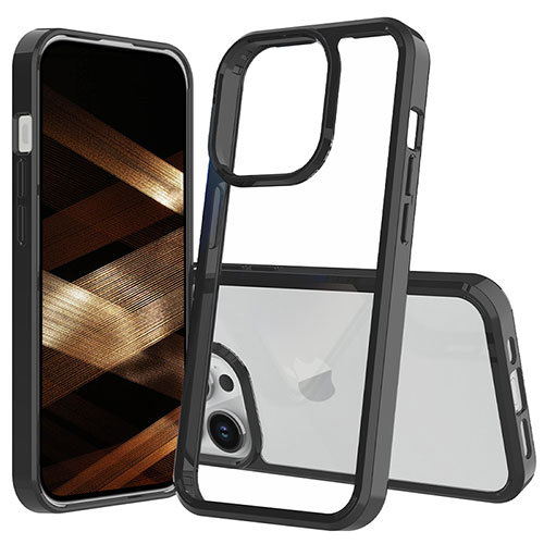 Silicone Transparent Frame Case Cover 360 Degrees ZJ1 for Apple iPhone 14 Pro Black