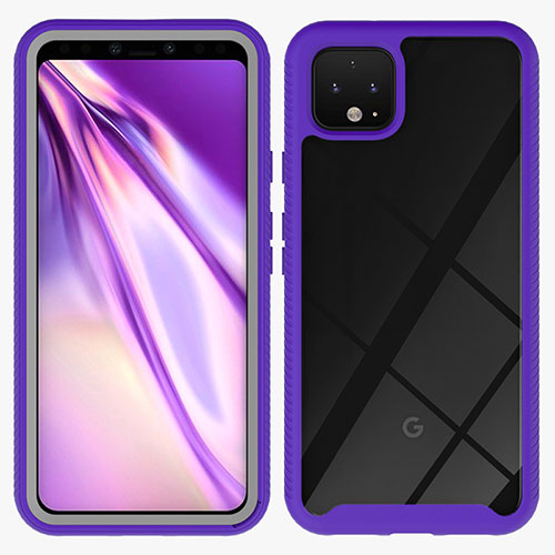 Silicone Transparent Frame Case Cover 360 Degrees ZJ1 for Google Pixel 4 Clove Purple