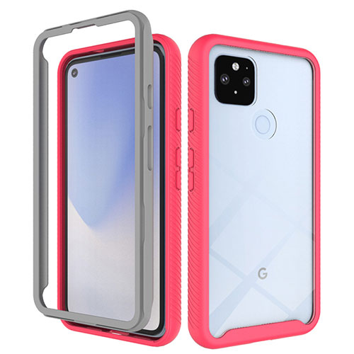 Silicone Transparent Frame Case Cover 360 Degrees ZJ1 for Google Pixel 4a 5G Red
