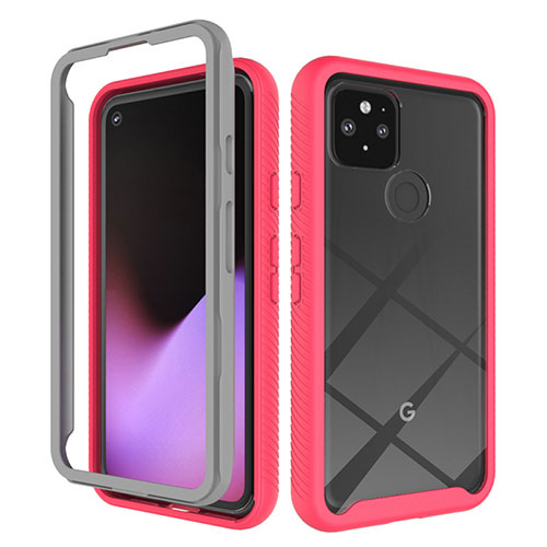 Silicone Transparent Frame Case Cover 360 Degrees ZJ1 for Google Pixel 5 Red