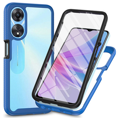 Silicone Transparent Frame Case Cover 360 Degrees ZJ1 for Oppo A58 5G Blue