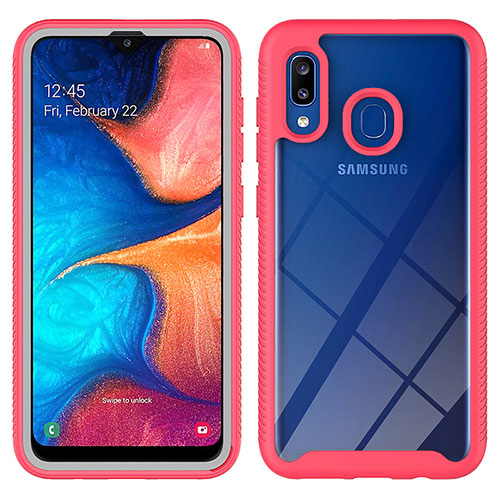 Silicone Transparent Frame Case Cover 360 Degrees ZJ1 for Samsung Galaxy A20 Hot Pink