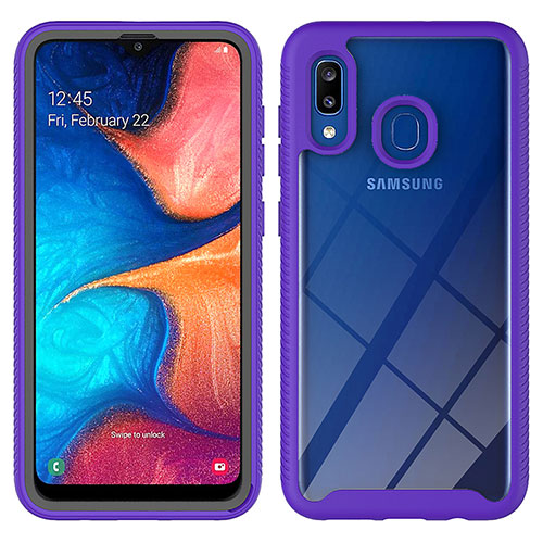Silicone Transparent Frame Case Cover 360 Degrees ZJ1 for Samsung Galaxy A30 Purple