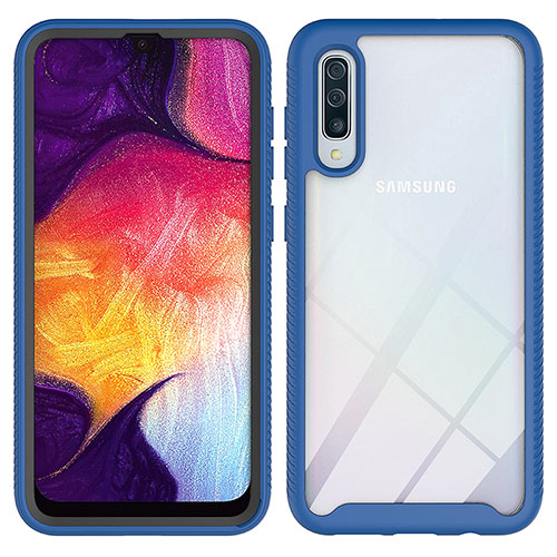Silicone Transparent Frame Case Cover 360 Degrees ZJ1 for Samsung Galaxy A50 Blue