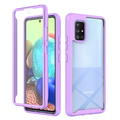 Silicone Transparent Frame Case Cover 360 Degrees ZJ1 for Samsung Galaxy A71 5G Clove Purple