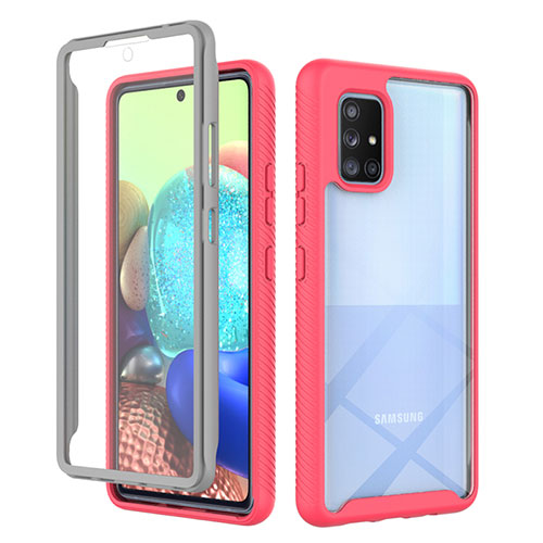 Silicone Transparent Frame Case Cover 360 Degrees ZJ1 for Samsung Galaxy A71 5G Hot Pink