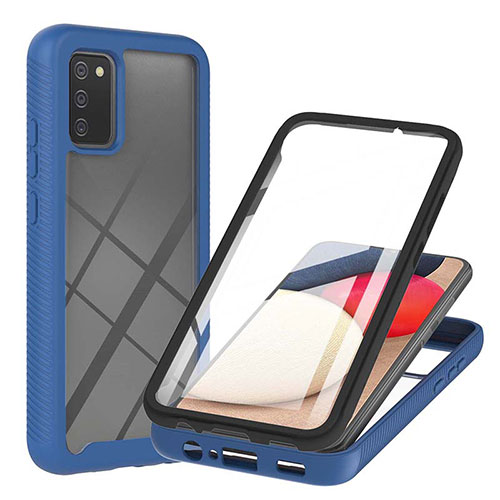 Silicone Transparent Frame Case Cover 360 Degrees ZJ1 for Samsung Galaxy F02S SM-E025F Blue