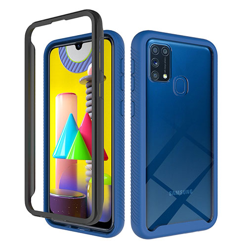 Silicone Transparent Frame Case Cover 360 Degrees ZJ1 for Samsung Galaxy M21s Blue
