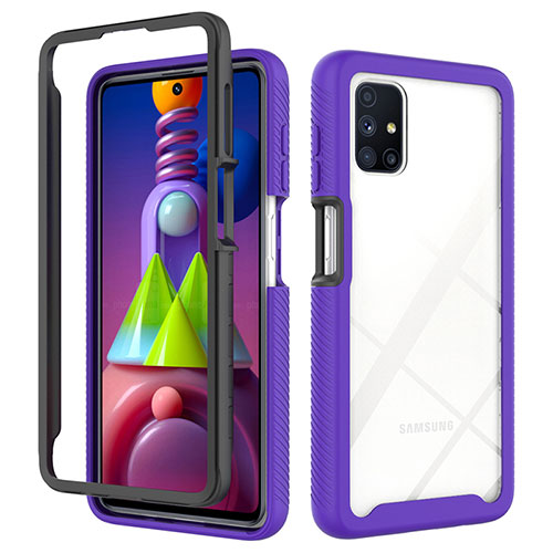 Silicone Transparent Frame Case Cover 360 Degrees ZJ1 for Samsung Galaxy M51 Clove Purple