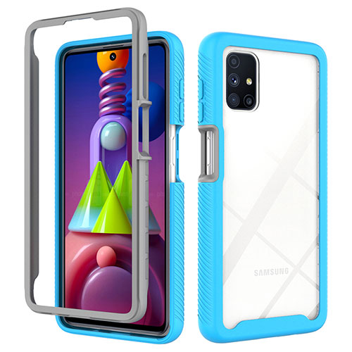 Silicone Transparent Frame Case Cover 360 Degrees ZJ1 for Samsung Galaxy M51 Sky Blue