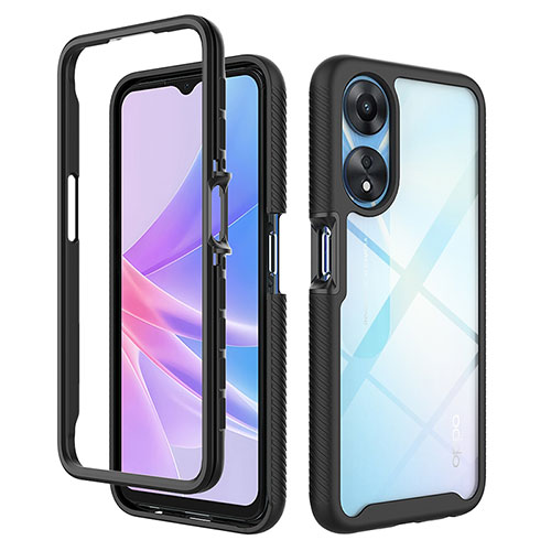 Silicone Transparent Frame Case Cover 360 Degrees ZJ2 for Oppo A78 5G Black