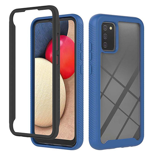 Silicone Transparent Frame Case Cover 360 Degrees ZJ2 for Samsung Galaxy M02s Blue