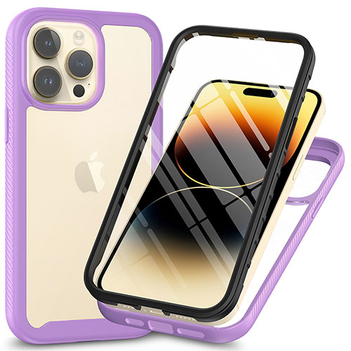 Silicone Transparent Frame Case Cover 360 Degrees ZJ3 for Apple iPhone 13 Pro Clove Purple