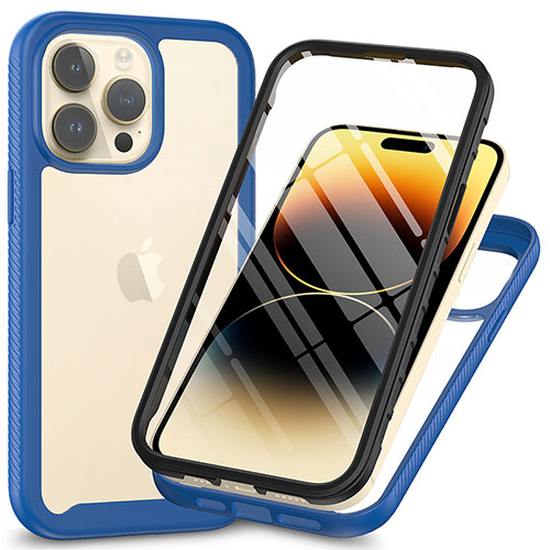 Silicone Transparent Frame Case Cover 360 Degrees ZJ3 for Apple iPhone 14 Pro Max Blue