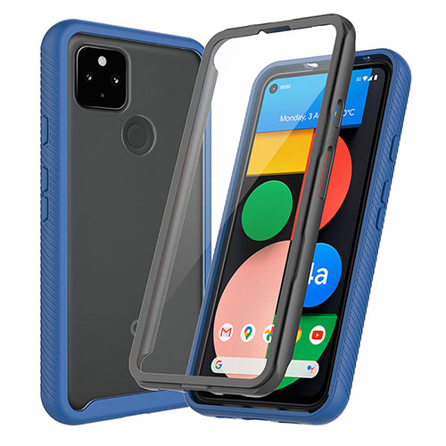 Silicone Transparent Frame Case Cover 360 Degrees ZJ3 for Google Pixel 4a 5G Blue