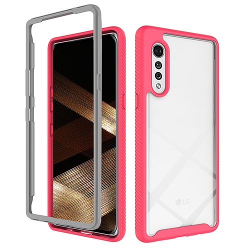 Silicone Transparent Frame Case Cover 360 Degrees ZJ3 for LG Velvet 5G Hot Pink