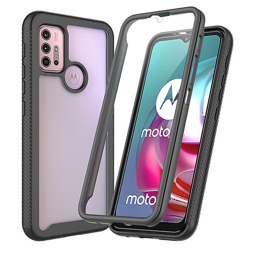 Silicone Transparent Frame Case Cover 360 Degrees ZJ3 for Motorola Moto G10 Black