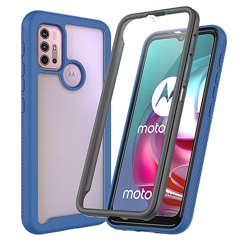 Silicone Transparent Frame Case Cover 360 Degrees ZJ3 for Motorola Moto G10 Power Blue