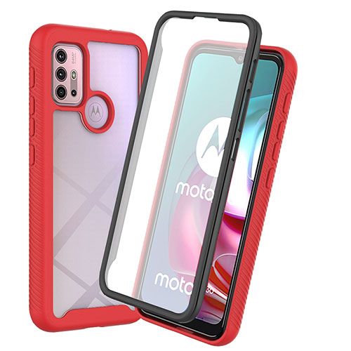 Silicone Transparent Frame Case Cover 360 Degrees ZJ3 for Motorola Moto G10 Red