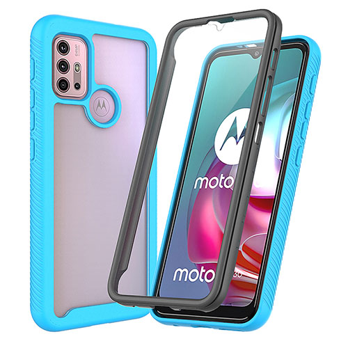 Silicone Transparent Frame Case Cover 360 Degrees ZJ3 for Motorola Moto G10 Sky Blue