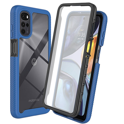 Silicone Transparent Frame Case Cover 360 Degrees ZJ3 for Motorola Moto G22 Blue