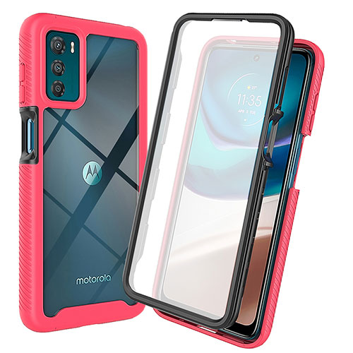 Silicone Transparent Frame Case Cover 360 Degrees ZJ3 for Motorola Moto G42 Hot Pink