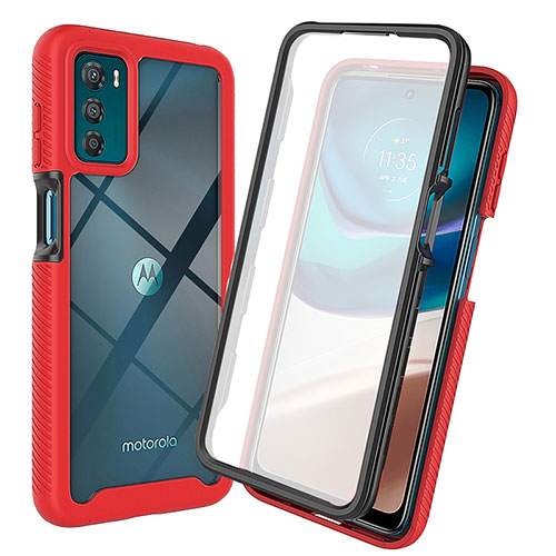 Silicone Transparent Frame Case Cover 360 Degrees ZJ3 for Motorola Moto G42 Red