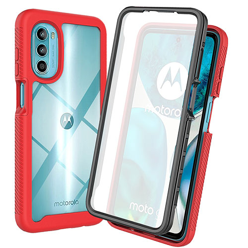 Silicone Transparent Frame Case Cover 360 Degrees ZJ3 for Motorola MOTO G52 Red