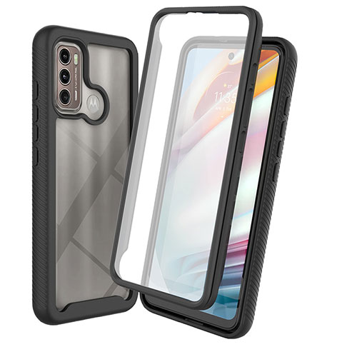 Silicone Transparent Frame Case Cover 360 Degrees ZJ3 for Motorola Moto G60 Black