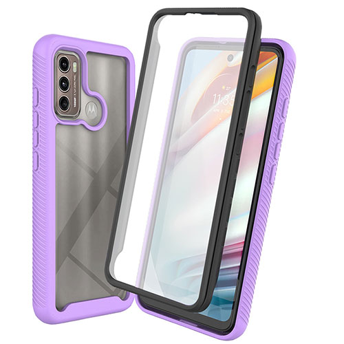 Silicone Transparent Frame Case Cover 360 Degrees ZJ3 for Motorola Moto G60 Purple