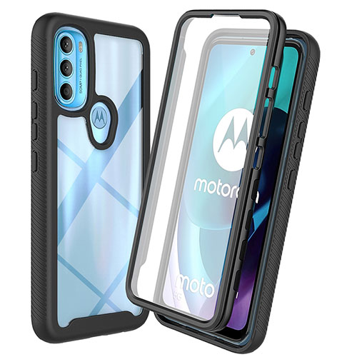 Silicone Transparent Frame Case Cover 360 Degrees ZJ3 for Motorola Moto G71 5G Black
