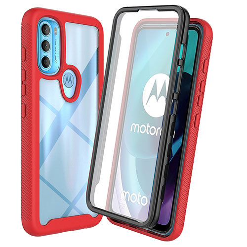 Silicone Transparent Frame Case Cover 360 Degrees ZJ3 for Motorola Moto G71 5G Red