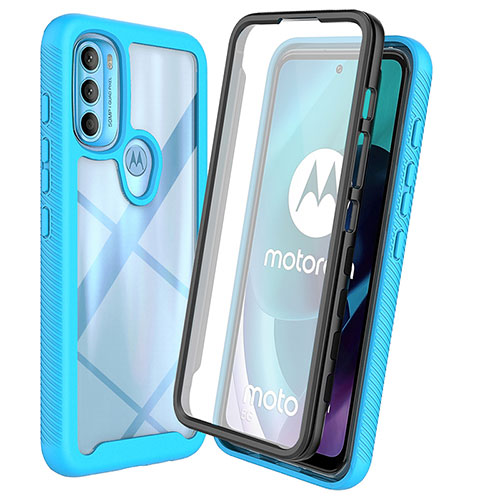 Silicone Transparent Frame Case Cover 360 Degrees ZJ3 for Motorola Moto G71 5G Sky Blue