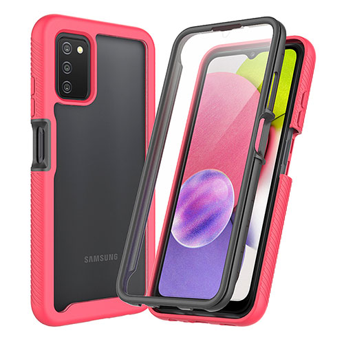 Silicone Transparent Frame Case Cover 360 Degrees ZJ3 for Samsung Galaxy A02s Hot Pink