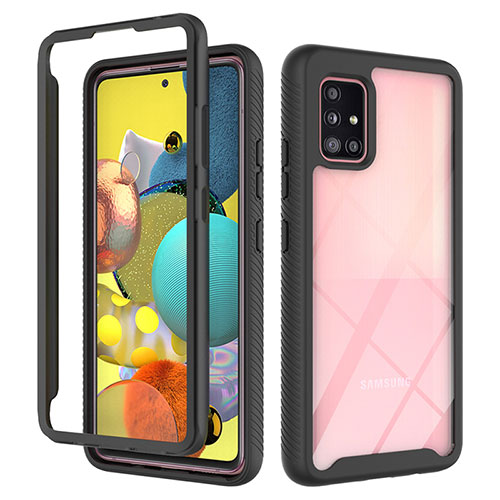 Silicone Transparent Frame Case Cover 360 Degrees ZJ3 for Samsung Galaxy A51 4G Black