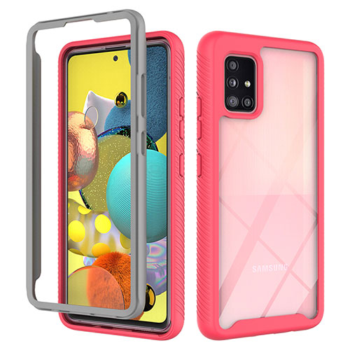 Silicone Transparent Frame Case Cover 360 Degrees ZJ3 for Samsung Galaxy A51 4G Hot Pink