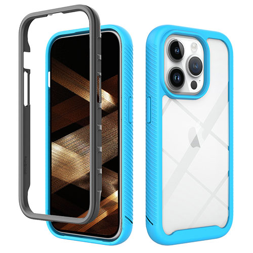 Silicone Transparent Frame Case Cover 360 Degrees ZJ4 for Apple iPhone 14 Pro Sky Blue