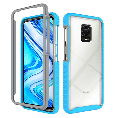 Silicone Transparent Frame Case Cover 360 Degrees ZJ4 for Xiaomi Redmi Note 9 Pro Max Sky Blue