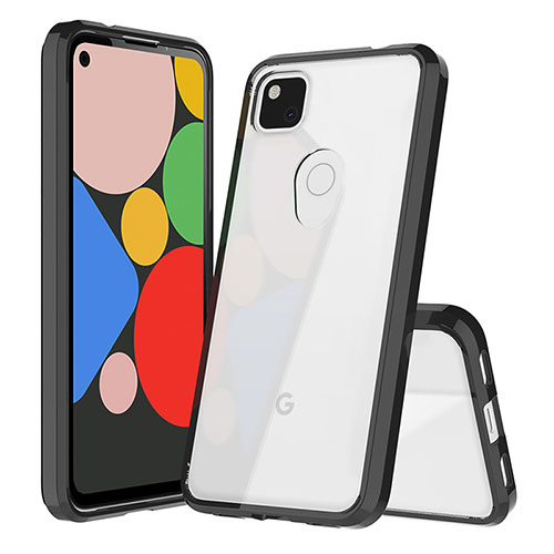 Silicone Transparent Frame Case Cover 360 Degrees ZJ5 for Google Pixel 4a Black