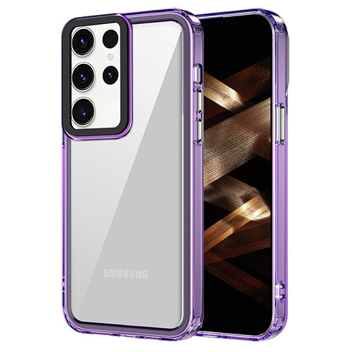 Silicone Transparent Frame Case Cover AC1 for Samsung Galaxy S22 Ultra 5G Clove Purple