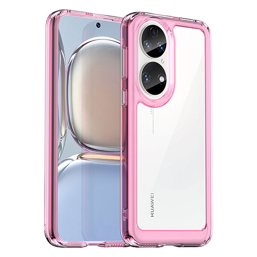 Silicone Transparent Frame Case Cover J01S for Huawei P50 Pro Hot Pink