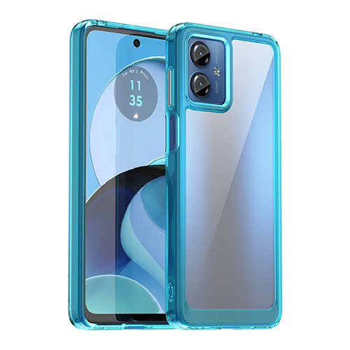 Silicone Transparent Frame Case Cover J01S for Motorola Moto G14 Cyan