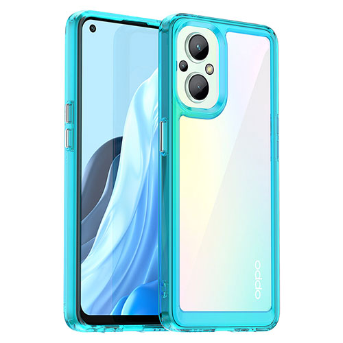 Silicone Transparent Frame Case Cover J01S for Oppo Reno7 Lite 5G Cyan