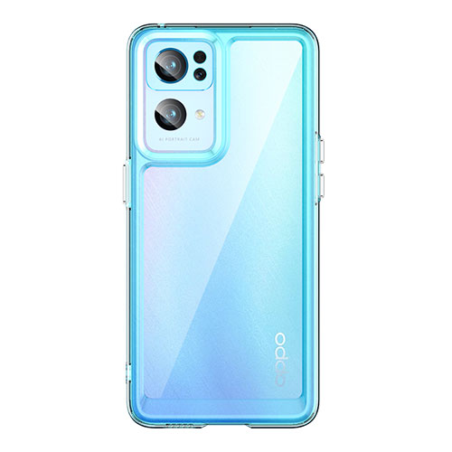 Silicone Transparent Frame Case Cover J01S for Oppo Reno7 Pro 5G Cyan