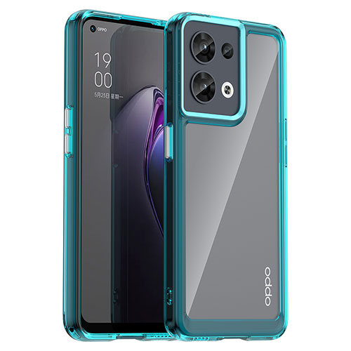 Silicone Transparent Frame Case Cover J01S for Oppo Reno8 5G Cyan